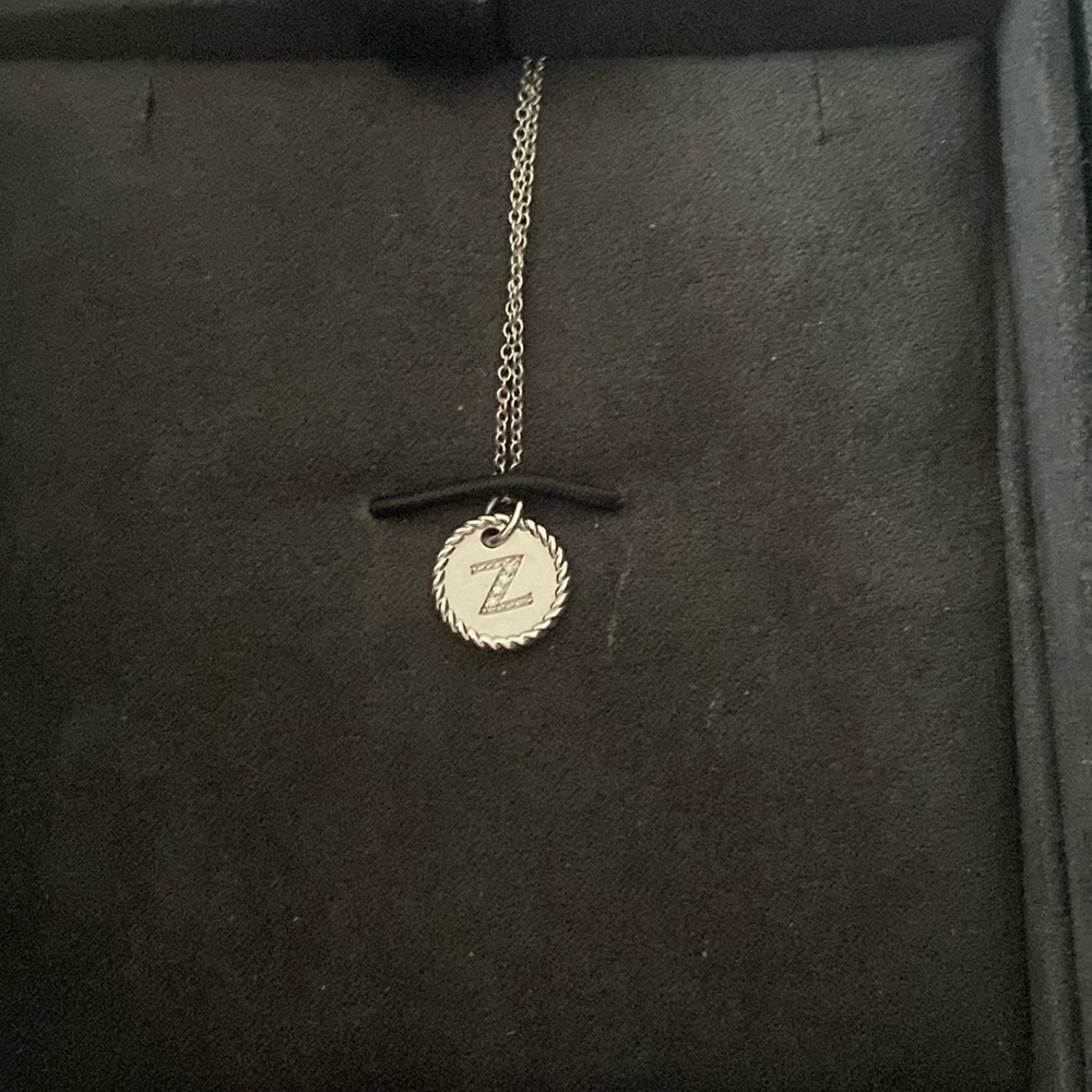 David Yurman Initial Charm Necklace in sterling silver with diamonds letter “z”